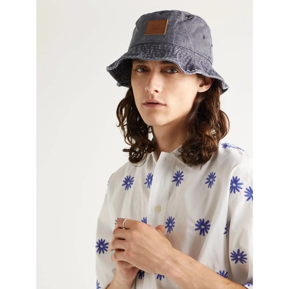 ACNE studios buko canvas face logo Denim Bucket Hat - Picture 4 of 5